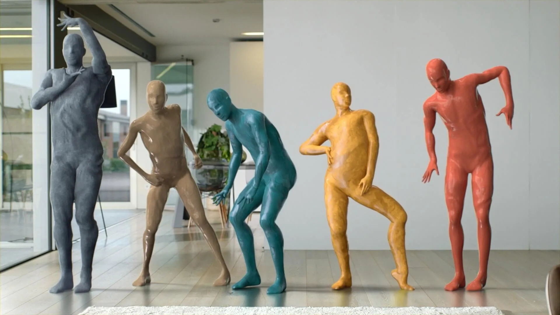 Colourful animated 3D characters in a scene